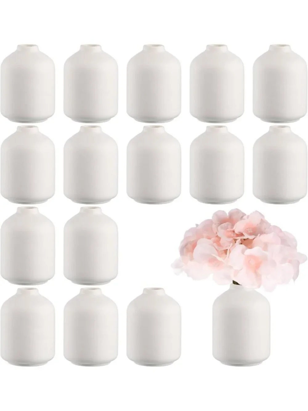 15 Pack Mini White Ceramic Bud Vases - 3.9